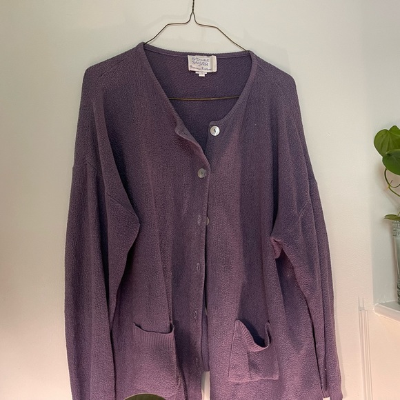 Stephanie Schuster Cardigan, Knit, Purple / Plum, mother of pearl, vintage - Picture 3 of 14